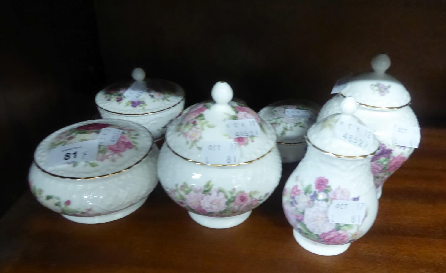 4 COALPORT CHINA ‘THE GARDEN OF ROSES’ TRINKET BOXES AND COVERS AND THREE SMALL VASES AND COVERS (7)