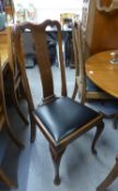 A SET OF SEVEN EARLY TWENTIETH CENTURY MAHOGANY QUEEN ANNE REVIVAL SINGLE DINING CHAIRS, WITH REXINE