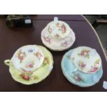 THREE FOLEY CHINA HARLEQUIN TEACUPS AND SIX SAUCERS (9)