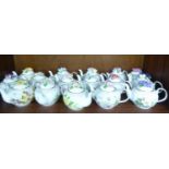 ROYALE, STRATFORD, CHINA ‘COUNTRY COTTAGE COLLECTION’ OF 15 SMALL GLOBULAR TEAPOTS, PRINTED WITH