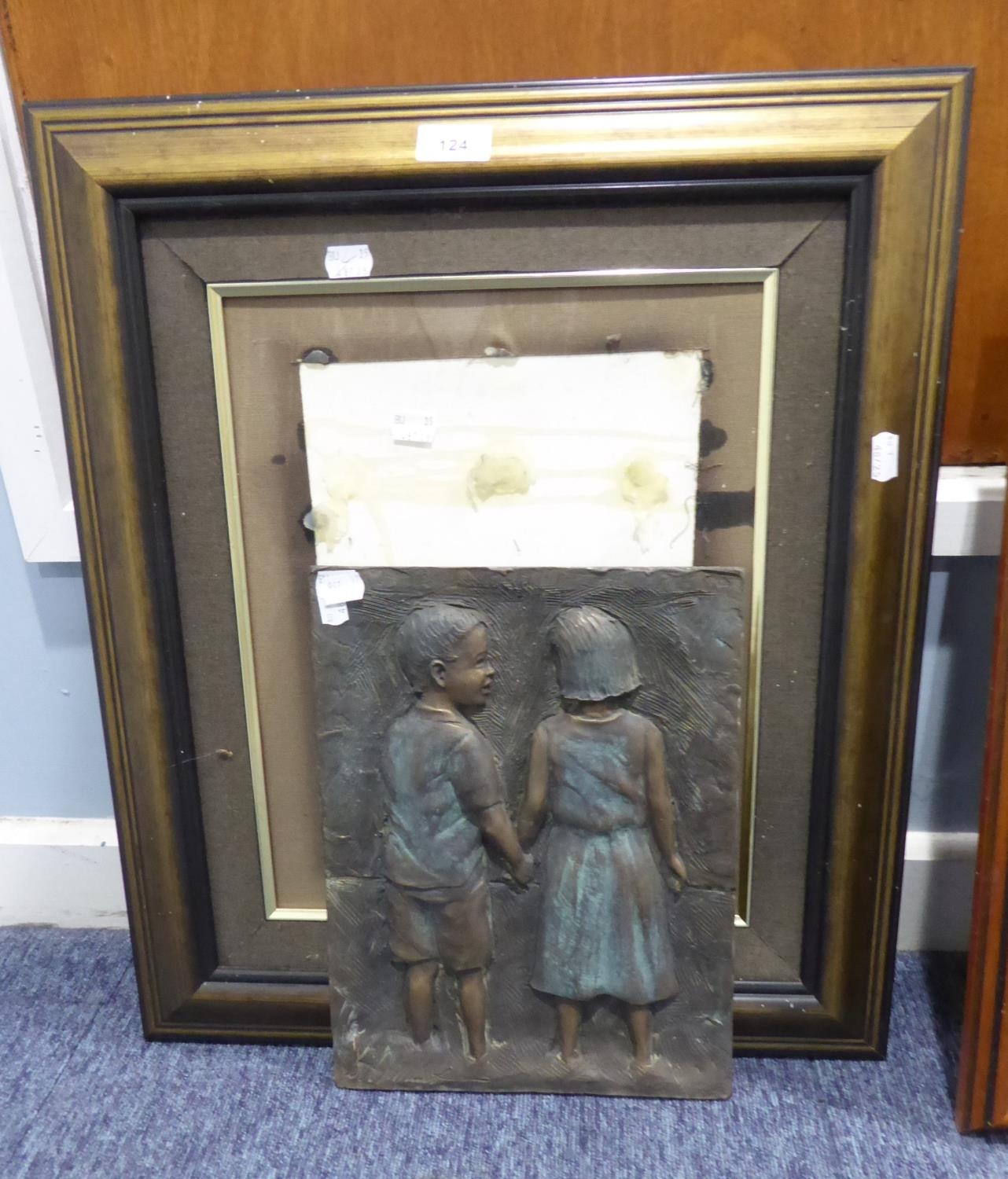 BILLMAN? MOULDED AND PATINATED COMPOSITION PLAQUE TWO YOUNG CHILDREN HOLDING HANDS 13 ¼” X 10 ¼”,