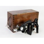 PRE-WAR W WATSON & SONS, LONDON 'KIMA' BLACK JAPANNED STEEL MONOCULAR MICROSCOPE, in original box as