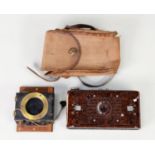 KODAK No.2 HAWKETTE BELLOWS FOLDING ROLL FILM CAMERA, in mottled brown bakelite Art Deco design case