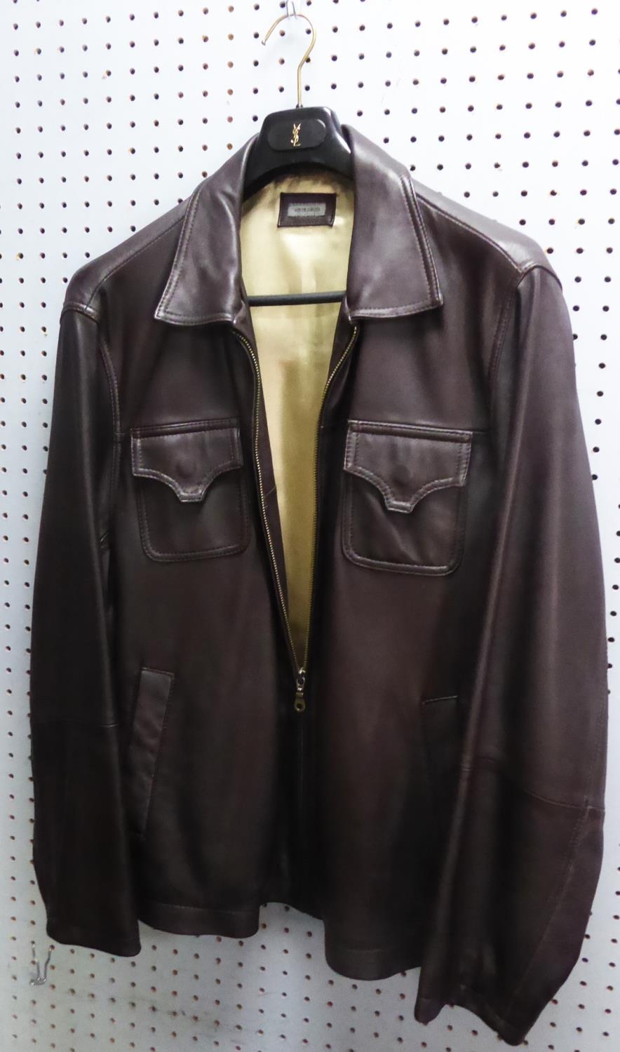 KENDALLS OF LAKELAND REAL LEATHER MID-BROWN BOMBER JACKET, zip fastening; Pierre Cardin DARK BROWN - Image 2 of 3