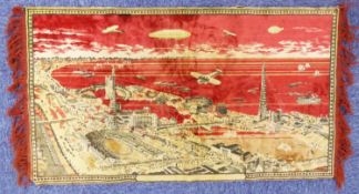 CHICAGO WORLD'S FAIR 1933 - 34 PICTORIAL SMALL CHENILLE RUG OR WALL HANGING depiciting a panoramic