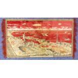 CHICAGO WORLD'S FAIR 1933 - 34 PICTORIAL SMALL CHENILLE RUG OR WALL HANGING depiciting a panoramic