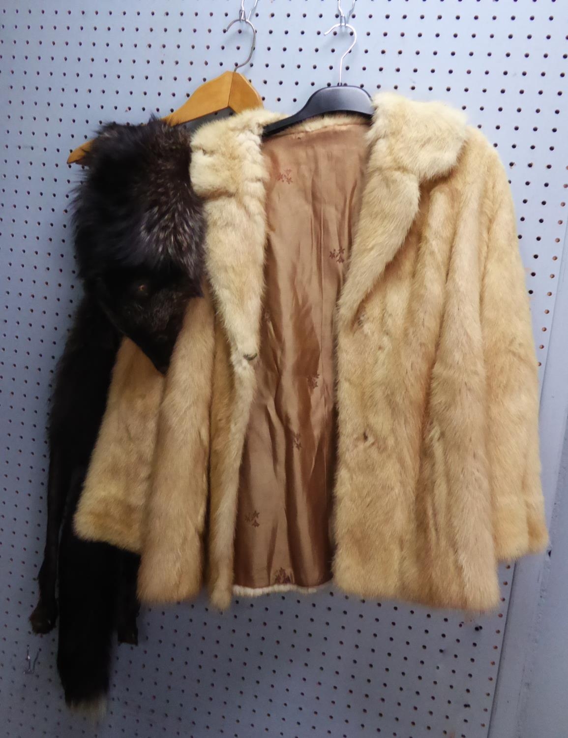 LADY'S CREAM PASTEL MINK JACKET with revered collar, the single breasted front with two hook