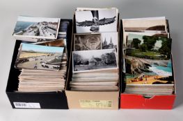 LARGE SELECTION OF EARLY 20th CENTURY TO CIRCA 1960s POSTCARDS SORTED INTO THREE SHOEBOXES,