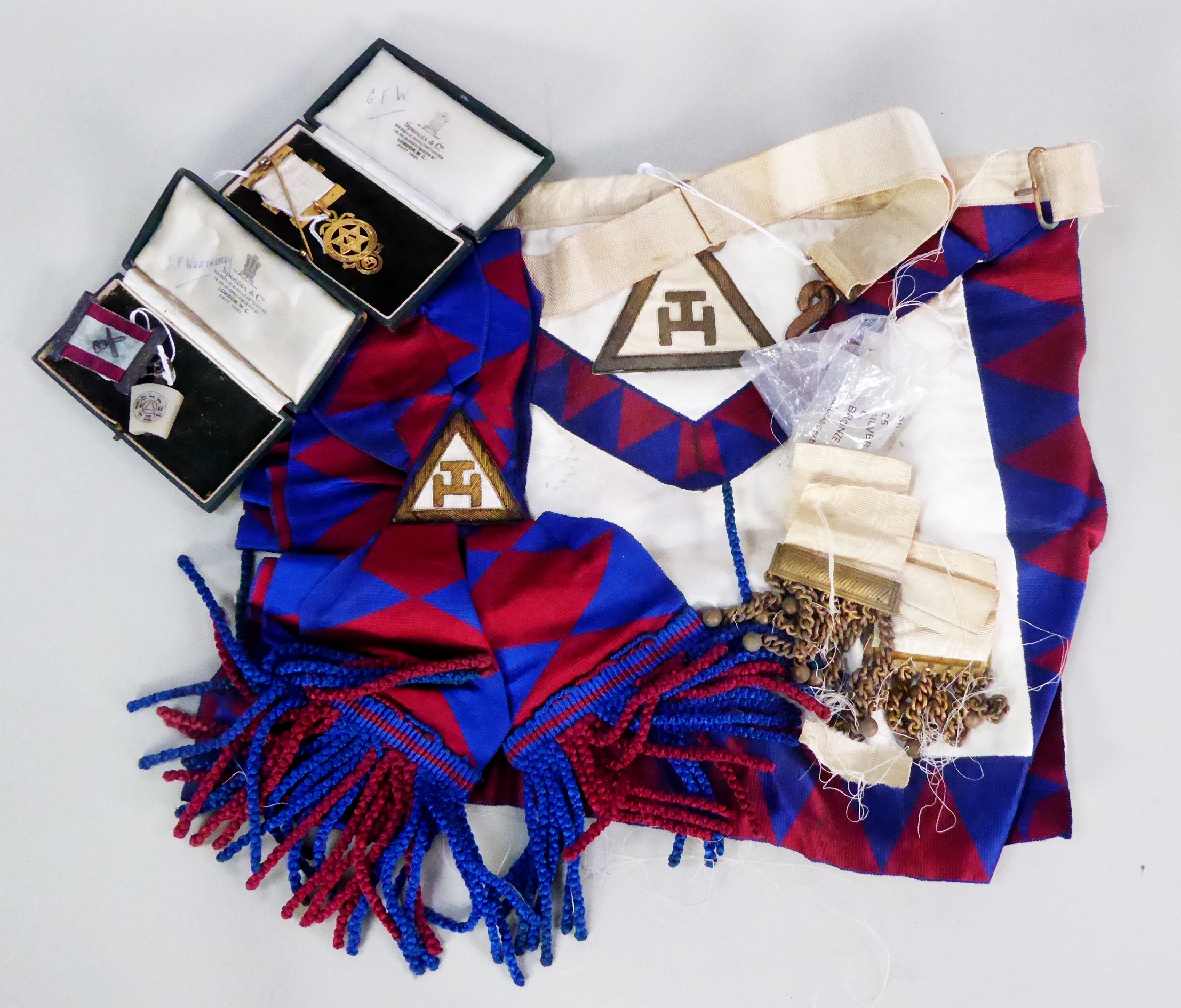 SILVER GILT MASONIC MEDAL ON RIBBON, Birmingham and ANOTHER MASONIC MEDAL with silver mounted ribbon