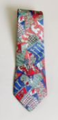 HERMES, PARIS, GENTLEMAN'S SILK TIE, ARMORIALS DESIGN 7286 MA, in multicolours on a mid blue