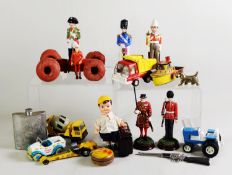 MISCELLANEOUS SELECTION OF TOYS AND SUNDRIES to include clockwork boy with large suitcase, miniature