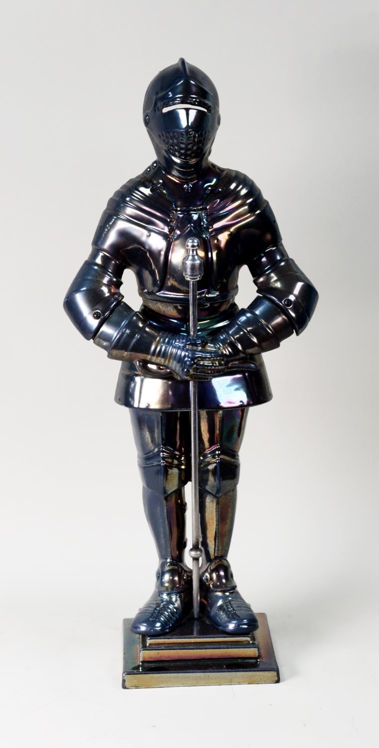 KNIGHT PATTERN CAST METAL FIRESIDE COMPANION, 25 ½” high, with poker, lacks other tools, SHOOTING