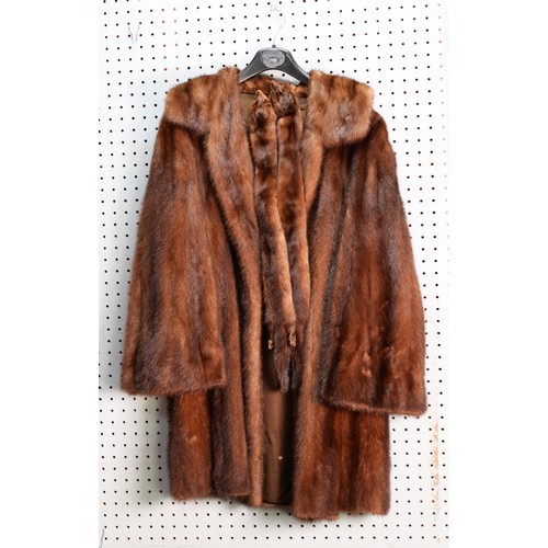 LADY'S BROWN MINK FULL-LENGTH COAT with shawl collar, hook fastening double breasted front, 3ft (
