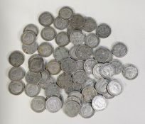 FIFTY FIVE GEORGE V SILVER FLORINS, considered to be of F condition, 19.5 ozs