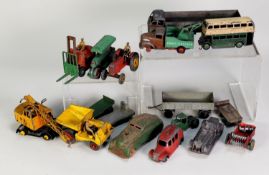 SELECTION OF DINKY TOYS DIE CAST CIRCA 1940s AND LATER COMMERCIAL AND FARM VEHICLES, playworn and