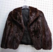 THE FUR SALON, KENDALS, MANCHESTER, LADY'S DARK BROWN MINK SHORT EVENING JACKET, with shawl