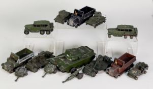 SELECTION OF CIRCA 1940s AND LATER DINKY TOYS MILITARY VEHICLES, playworn and some lacking tyres,