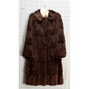 LADY'S MINK-DYED MUSQUASH FULL-LENGTH FUR COAT, with shawl collar, single breasted, hook fastening