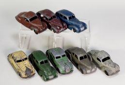 EIGHT DINKY TOYS CIRCA 1940s AMERICAN SALOON, COUPE AND OTHER DIE CAST CARS, all in various