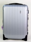 RIMOWA, GERMAN, SILVER PLASTIC CABIN BAG, with traditional ribbed decoration, zip