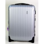 RIMOWA, GERMAN, SILVER PLASTIC CABIN BAG, with traditional ribbed decoration, zip