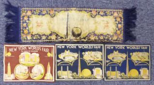 THREE NEW YORK WORLD'S FAIR 1939 GOLD FABRIC TABLE MATS, each printed in colours with vignettes of