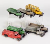 SEVEN CIRCA 1940s DINKY TOYS DIE CAST COMMERICAL VEHICLES, playworn, mainly lacking tyres and one or
