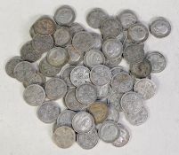 FIFTY FIVE GEORGE V SILVER FLORINS, considered to be of F condition, 19.5 ozs