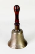 MID 20th CENTURY PROBABLY SCHOOL HAND BELL, with turned mahogany handle, 9 3/4in (24.5cm) high, (