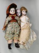 EARLY TWENTIETH CENTURY LIMOGES, FRANCE TINTED BISQUE DOLLS SWIVEL HEAD, with matched blue eyes,
