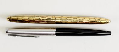 SHEAFFER GILT METAL FOUNTAIN PEN, with incised all-over lattice pattern, in fitted case and A