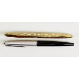 SHEAFFER GILT METAL FOUNTAIN PEN, with incised all-over lattice pattern, in fitted case and A