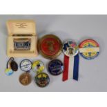 SIX TIN BADGES RELATING TO THE PHILADELPHIA 1926 EXPOSITION, including one related to the horse