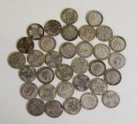 THIRTY THREE GEORGE V SILVER FLORINS, some bordering on fine condition, mainly showing wear, total