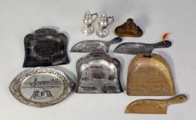 TEN METAL SOUVENIR ITEMS RELATING TO THE WORLD'S FAIR CHICAGO 1933, includes a pair of pedestal