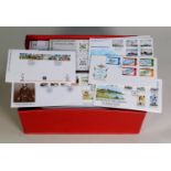 Large red storage box housing Channel Islands and Isle of Man FDC’s , very clean with inventory