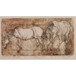 FRENCH SCHOOL ARTIST SIGNED LIMITED EDITION DRY POINT SEPIA ETCHING WITH AQUATINT Two horses with