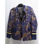 ZARA MAN BLUE FABRIC SMOKING JACKET with all-over 'gold' thread floral embroidered decoration