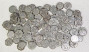 EIGHTY SIX GEORGE V SILVER FLORINS with varying degrees of wear, 30.5gms (86)