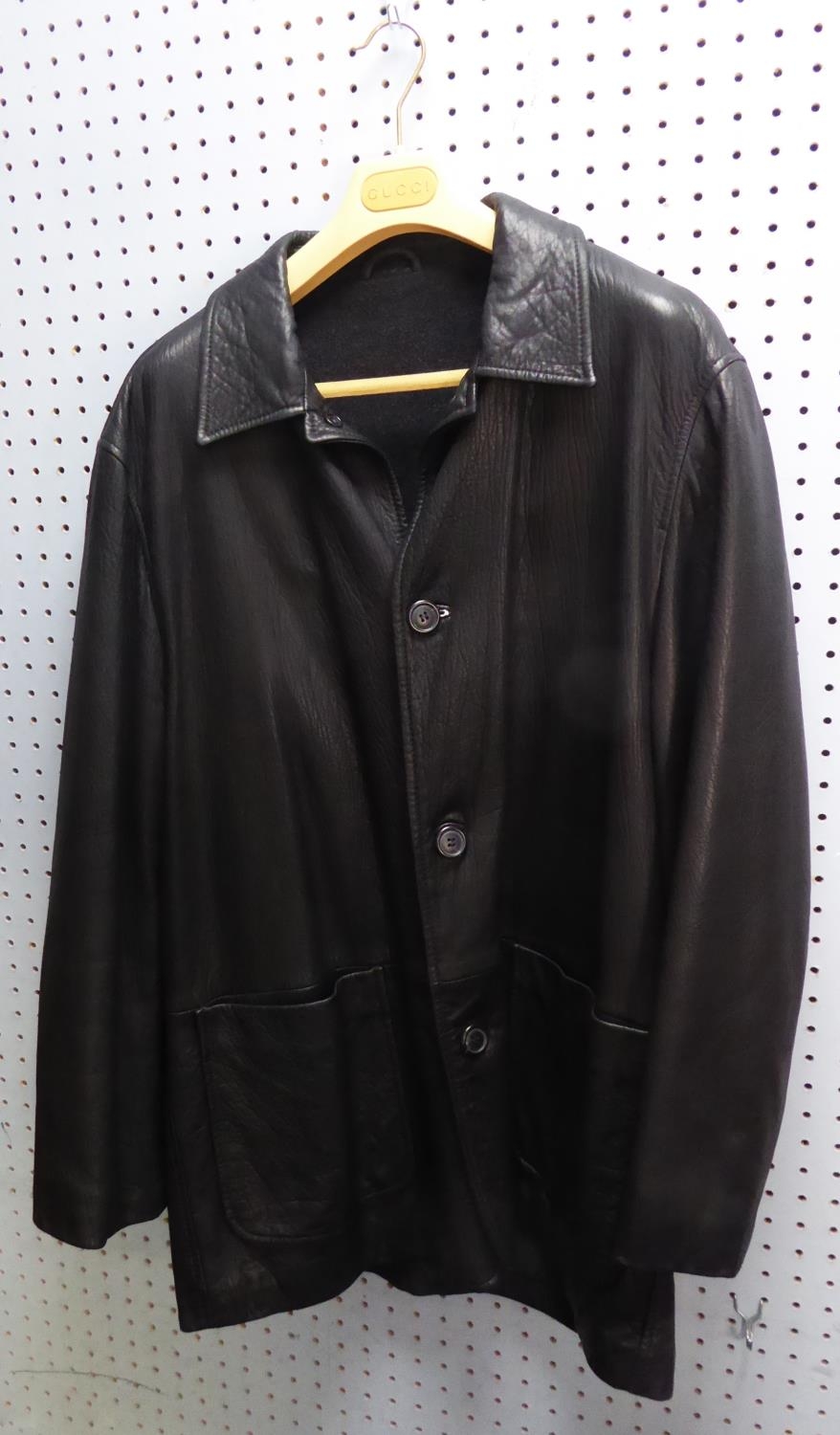 FRATELLI ROSSETTI TEXTURE BLACK LEATHER LONG JACKET with four button front and 3 leather or suede - Image 4 of 4