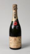 ONE BOTTLE OF MOET & CHANDON DRY IMPERIAL CHAMPAGNE, minor losses and staining to the label,