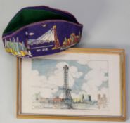 CHICAGO WORLD'S FAIR 1933 - 1934 COLOUR PRINTED FELT HAT with images of Transport building, Sky Ride