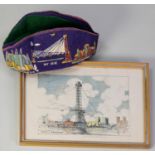 CHICAGO WORLD'S FAIR 1933 - 1934 COLOUR PRINTED FELT HAT with images of Transport building, Sky Ride