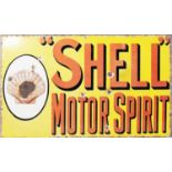 PROBABLY PRE-WAR SHELL MOTOR SPIRIT ENAMEL FLANGE MOUNTED TWO-SIDED SIGN with Shell image in oval