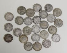 THREE VICTORIA JUBILEE SILVER SHILLINGS 1887, one (VF), the others (F) and  TWENTY THREE VICTORIAN