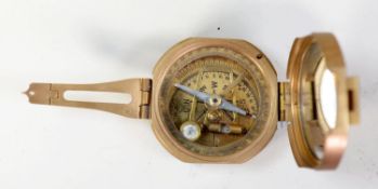 REPRODUCTION STANLY OF LONDON BRASS SIGHTING COMPASS Natural Sine, in a polished mahogany box