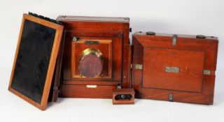 VINTAGE MAHOGANY TAILBOARD CAMERA, possibly by Marion & Co., label only partially readable as '
