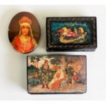 RUSSIAN PAPIER MACHE OVAL BOX AND COVER, painted with head and shoulders of a girl in National