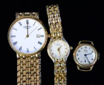 GENT'S ROTARY QUARTZ SWISS GOLD PLATED STRAP WATCH G619; a SIMILAR LADIES GOLD PLATE BRACELET WATCH,