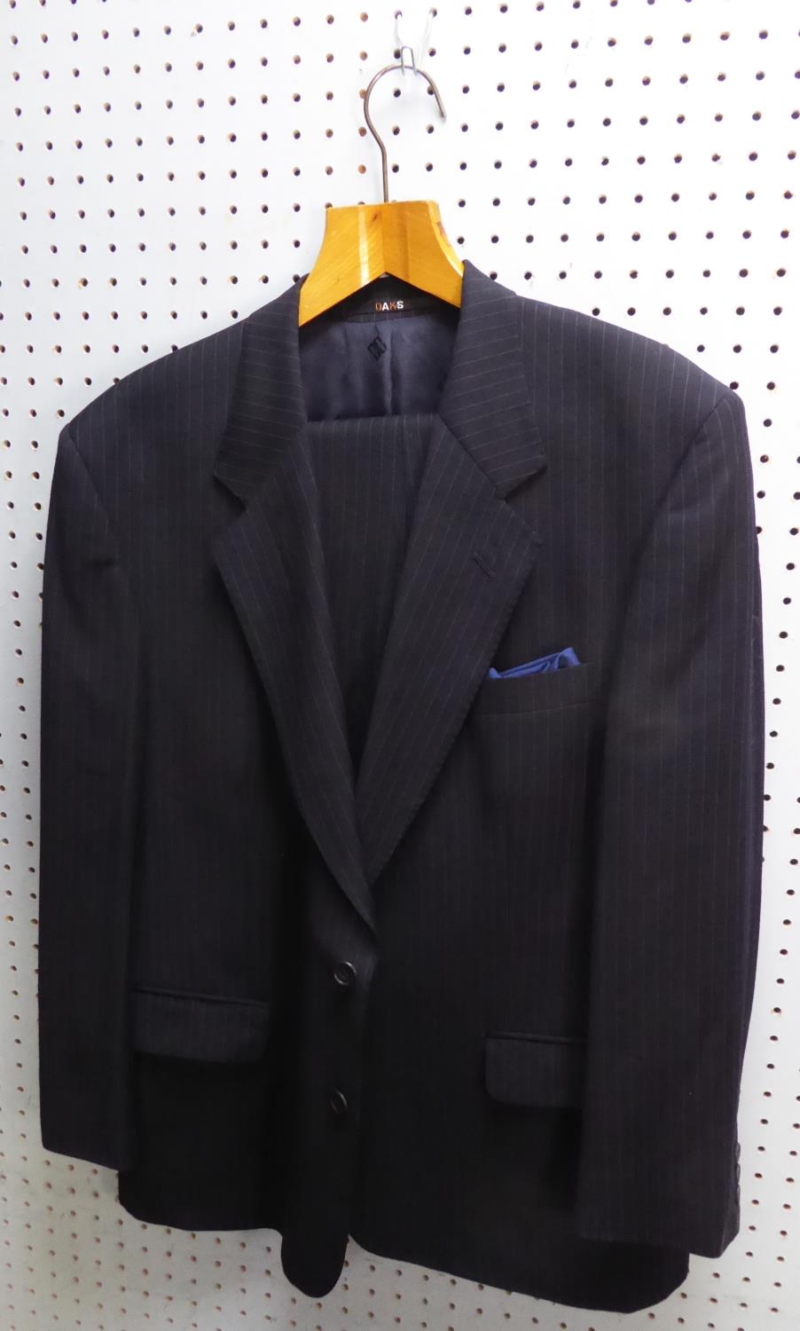 DAKS, ENGLAND, GENTLEMAN'S TWO PIECE LOUNGE SUIT, midnight blue and pin striped 100% wool worsted